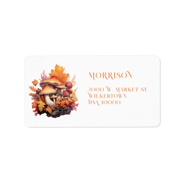 FALL THEME AUTUMN COLORS MUSHROOM LABEL (Front)