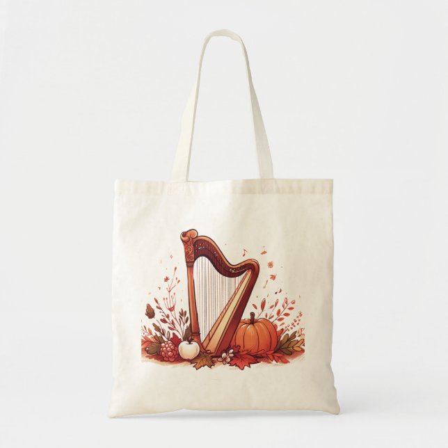 Fall Theme Harp Pumpkin Tote Bag (Front)