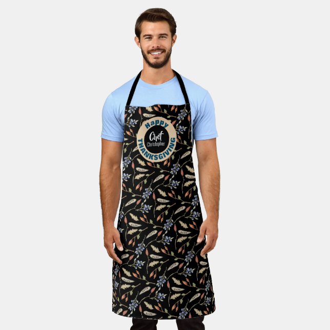 Fall Theme on Black| Editable | Happy Thanksgiving Apron (Worn)