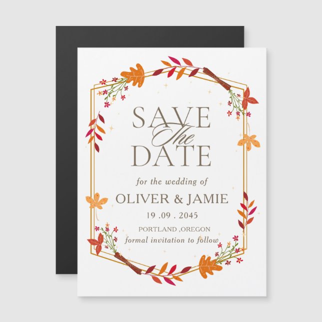 Fall Theme  Wedding Save the Date Magnetic Card (Front/Back)