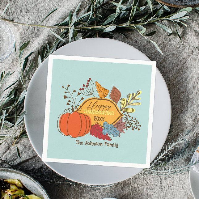 Fall-Themed Leaves Berries Pumpkin Thanksgiving  Napkin (Creator Uploaded)