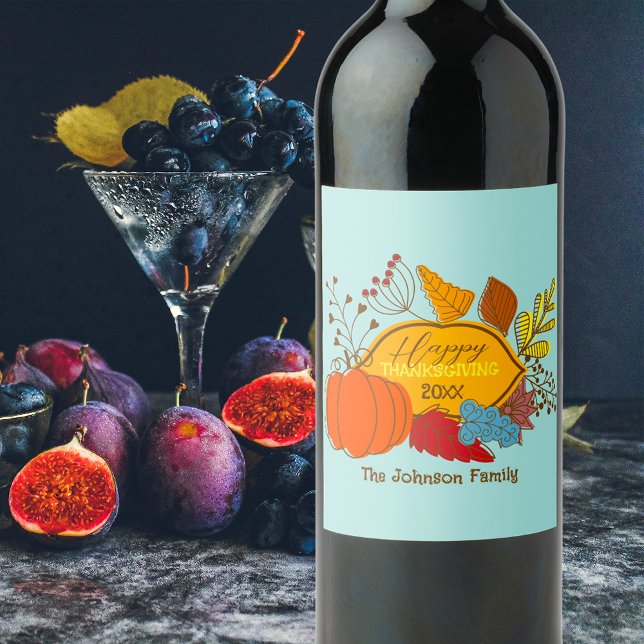 Fall-Themed Leaves Berries Pumpkin Thanksgiving  Wine Label (Creator Uploaded)