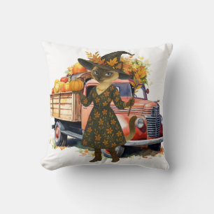 Fall themed with pumpkin for Cat lovers Cushion