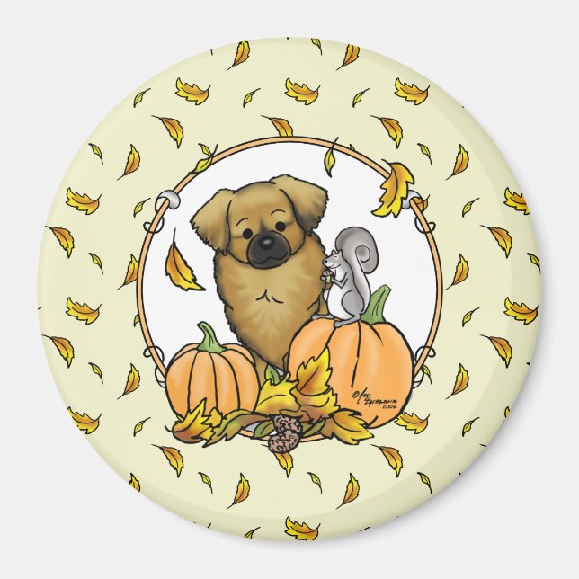 Fall Tibetan Spaniel (Brown) Dog Pumpkins Cute Magnet (Front)