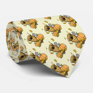 Fall Tibetan Spaniel (Brown) Dog Pumpkins Fun Tie