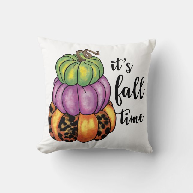 Fall Time Quote Colourful Pumpkins Crafty Cushion (Front)