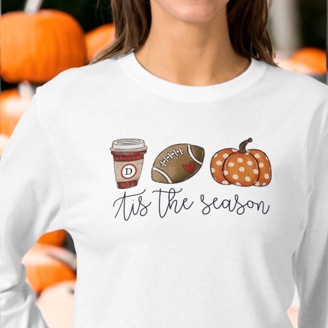 Fall Tis the Season Custom Coffee Football Pumpkin T-Shirt (Creator Uploaded)