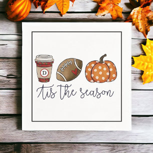 Fall Tis the Season Custom Football Pumpkin Coffee Napkin