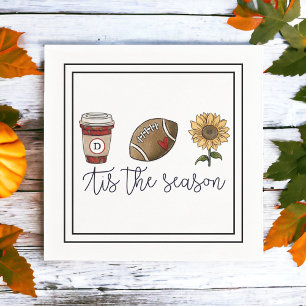 Fall Tis the Season Initial Coffee Football Flower Napkin