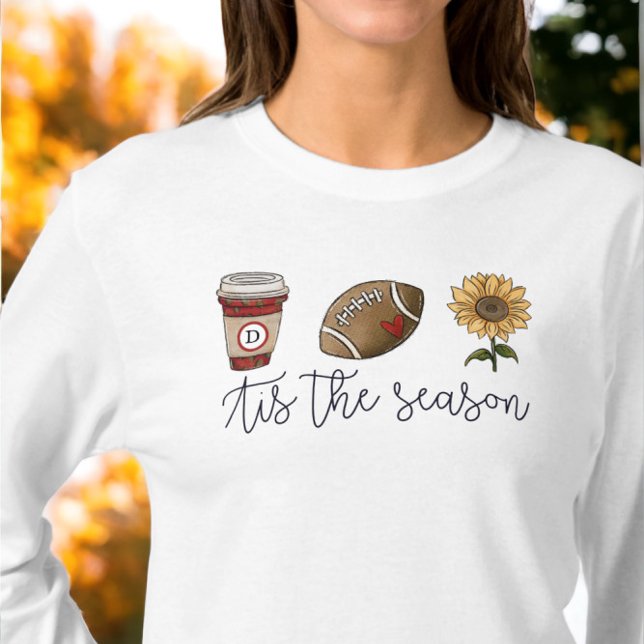 Fall Tis the Season Initial Coffee Football Flower T-Shirt (Creator Uploaded)