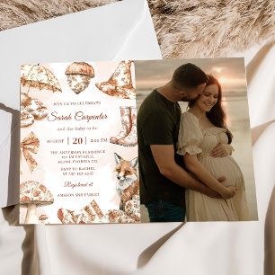 Fall Toile De Jouy Woodland Baby Shower Photo  Invitation