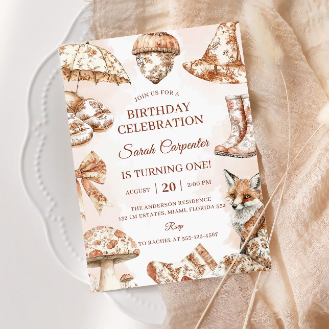 Fall Toile De Jouy Woodland Theme Birthday Party  Invitation (Creator Uploaded)