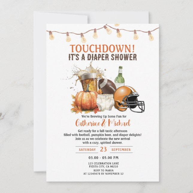 Fall Touchdown it's a diaper Baby shower Beer  Invitation (Front)