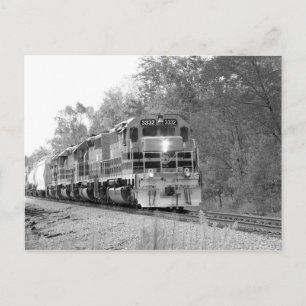 Fall Train in Black and White Postcard