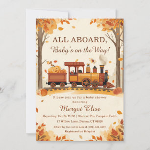 Fall Train Pumpkin Rust Autumn Floral Baby Shower Invitation