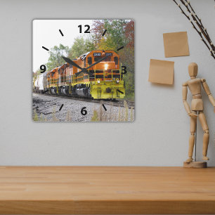 Fall Train Square Wall Clock