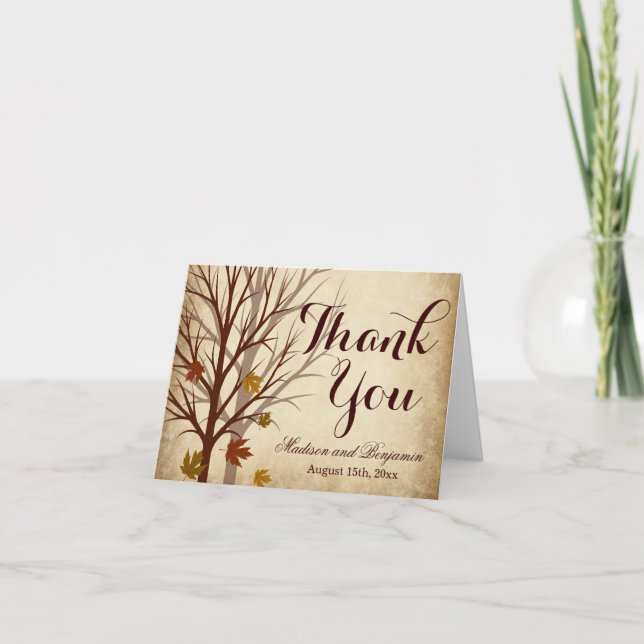 Fall Tree Autumn Wedding Thank You Cards (Front)