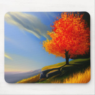 Fall Tree by the Ocean Mousepad