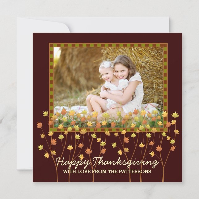 Fall Tree Happy Thanksgiving Square Photo Card (Front)