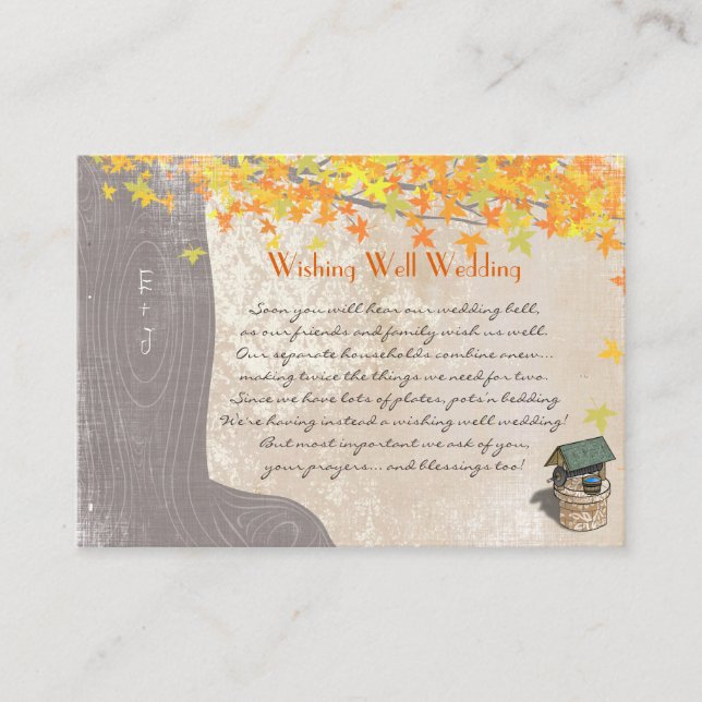 Fall Tree Initials Yellow Orange Wishing Well Enclosure Card (Front)