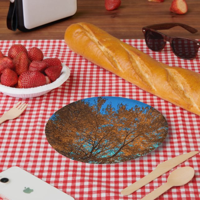 Fall Tree Shimmering In Gold Paper Plate (Picnic)