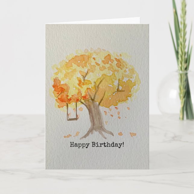 Fall Tree Swing Birthday Card (Front)