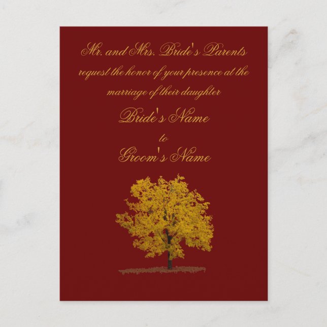Fall tree Wedding Invitation postcard. Postcard (Front)