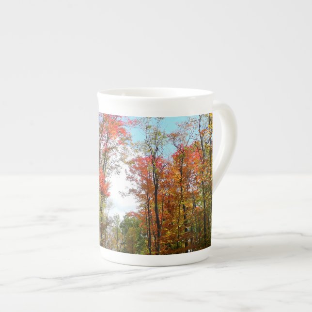 Fall Trees and Blue Sky Autumn Nature Photography Bone China Mug (Front Right)