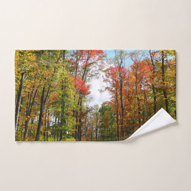 Fall Trees and Blue Sky Autumn Nature Photography Hand Towel (Hand Towel)