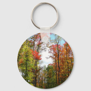 Fall Trees and Blue Sky Autumn Nature Photography Key Ring