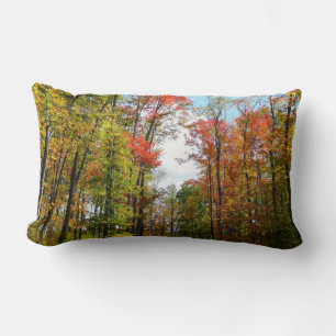 Fall Trees and Blue Sky Autumn Nature Photography Lumbar Cushion
