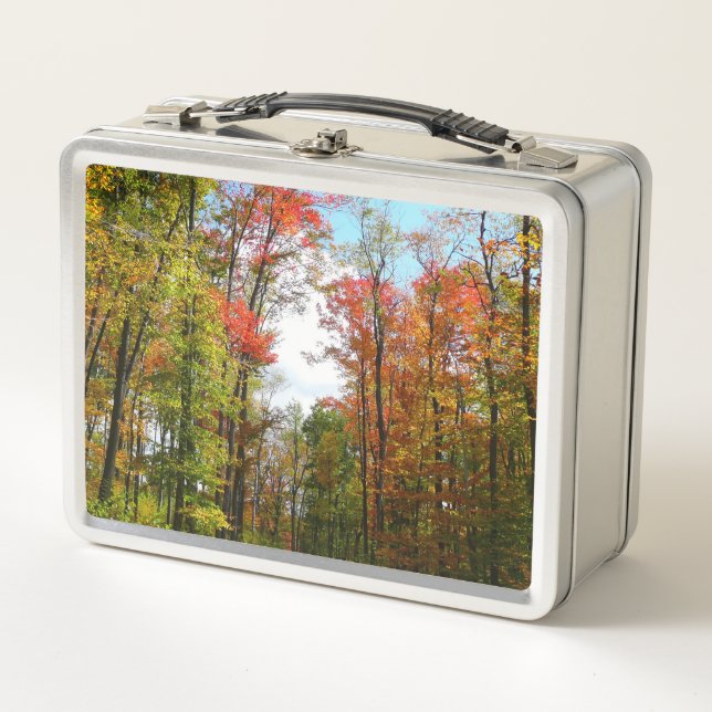 Fall Trees and Blue Sky Autumn Nature Photography Metal Lunch Box (Front)