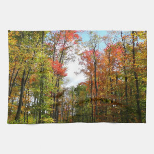 Fall Trees and Blue Sky Autumn Nature Photography Tea Towel