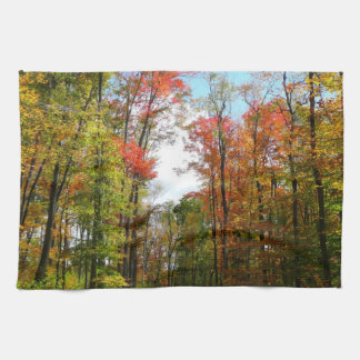 Fall Trees and Blue Sky Autumn Nature Photography Tea Towel
