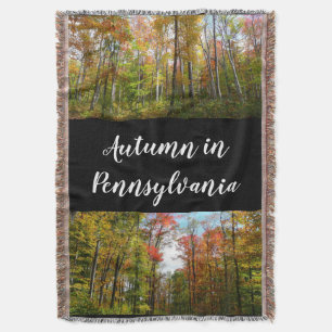 Fall Trees and Blue Sky Autumn Nature Photography Throw Blanket