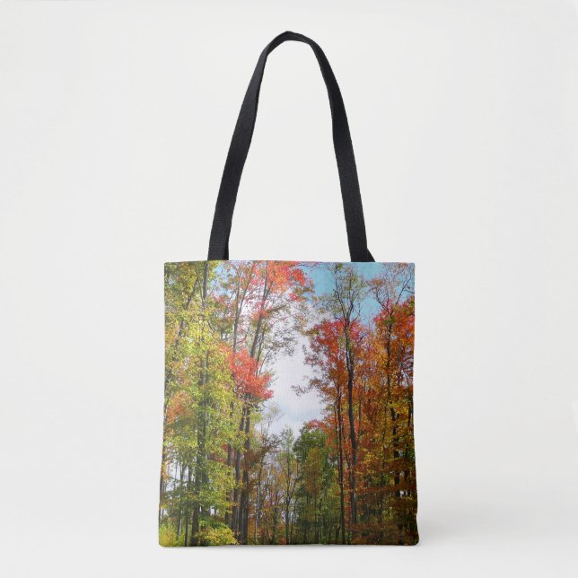 Fall Trees and Blue Sky Autumn Nature Photography Tote Bag (Front)