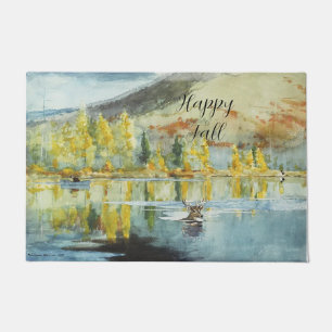 Fall trees and swimming elk with customisable text doormat