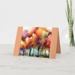 Fall Trees Blank Greeting Card Watercolor