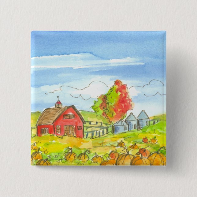 Fall Trees Pumpkin Patch Red Barn 15 Cm Square Badge (Front)