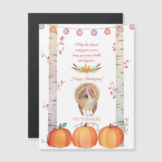 Fall Trees Pumpkins Turkey Happy Thanksgiving Magnetic Invitation (Front/Back)