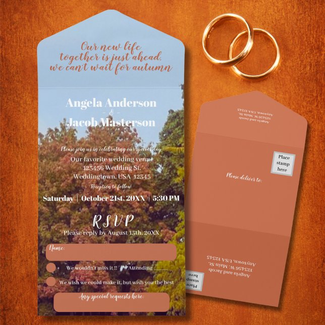 Fall Trees Terrecotta Autumn Wedding  All In One Invitation (Creator Uploaded)