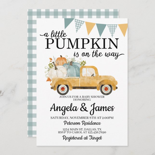 Fall Truck Baby Shower Invitation Pumpkin Patch (Front/Back)