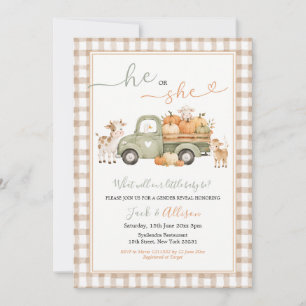 Fall Truck Pumpkin He or She Gender Reveal Invitation