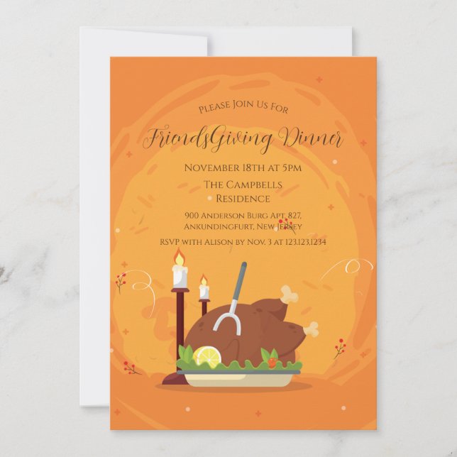 Fall Turkey Friendsgiving Dinner Invitation (Front)