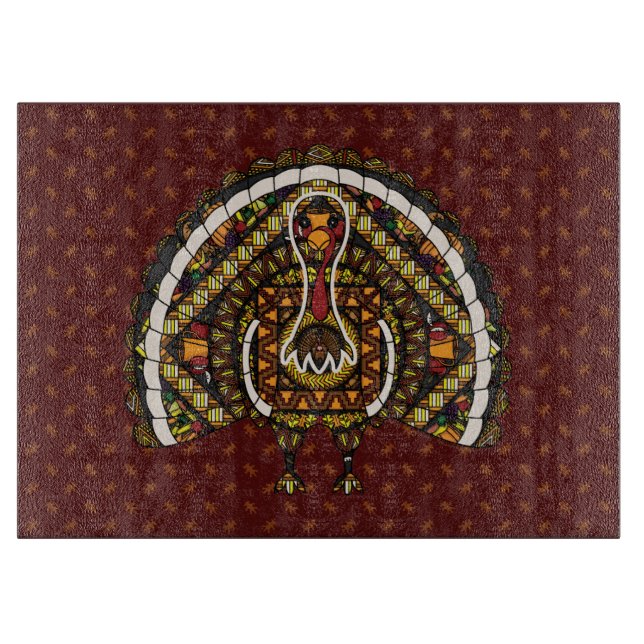 Fall Turkey Glass Cutting Board (Front)