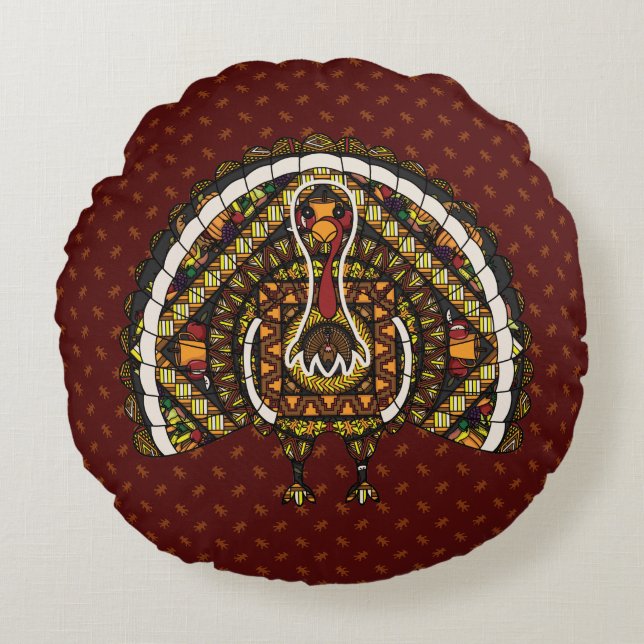 Fall Turkey Round Pillow (Front)