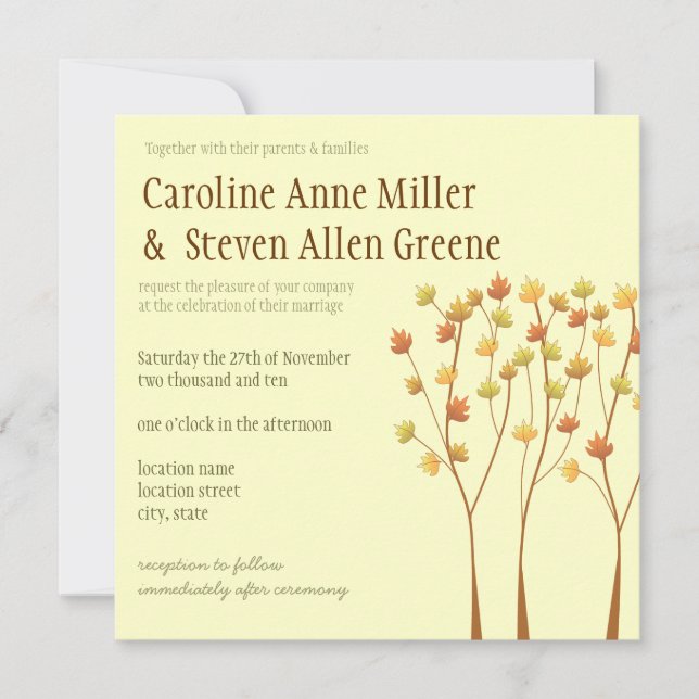 Fall Twig Tree Wedding Invitation (Front)