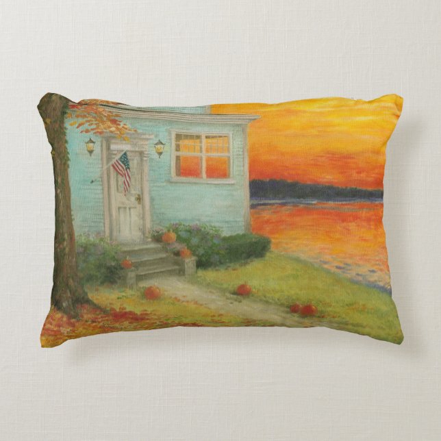 Fall Twilight Poetic Lakehouse Decorative Cushion (Front)