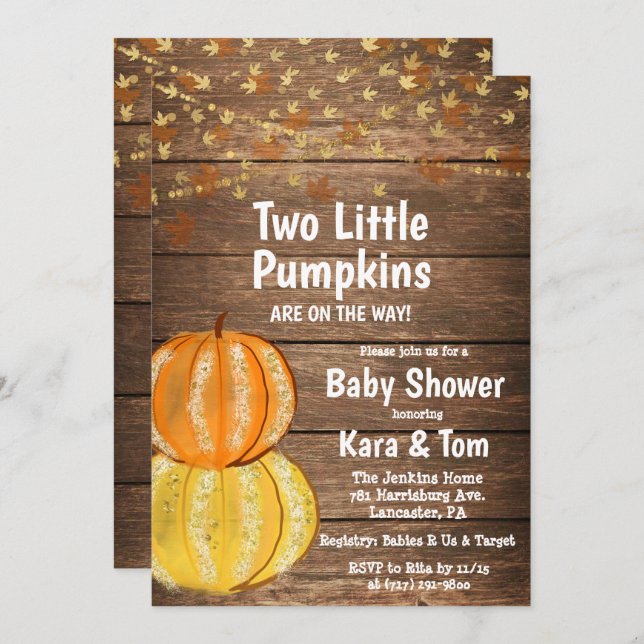 Fall Twin Baby Shower Invitation (Front/Back)
