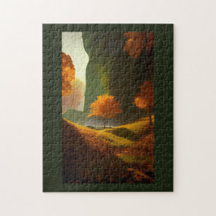 Fall upon the valley and green mountains jigsaw puzzle